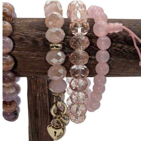 Lot of Eleven Pink Purple Crystal Stone Beaded Stretch Bracelets - Picture 4 of 6